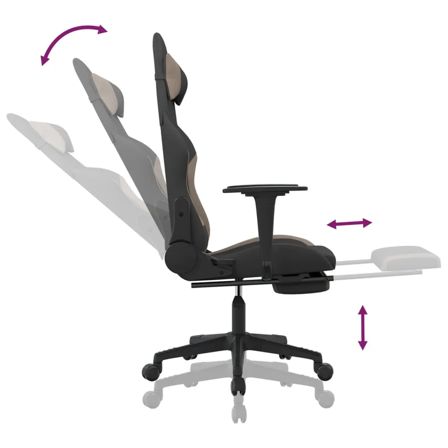 Chaise de jeu de massage avec repose-pied Noir et taupe Tissu - 7