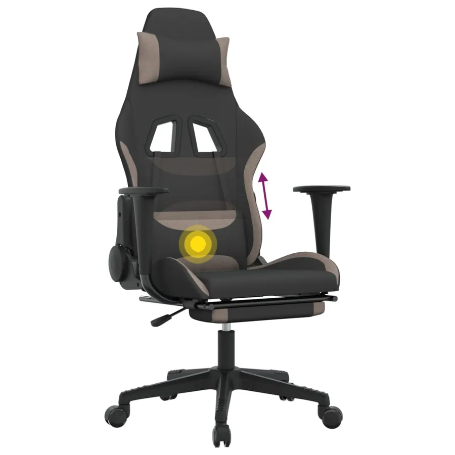 Chaise de jeu de massage avec repose-pied Noir et taupe Tissu - 8