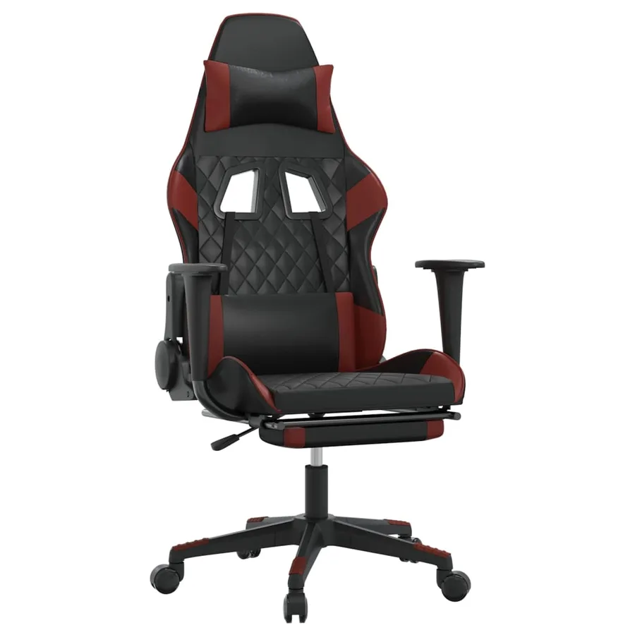 Chaise de jeu avec repose-pied Noir/rouge bordeaux Similicuir - 2