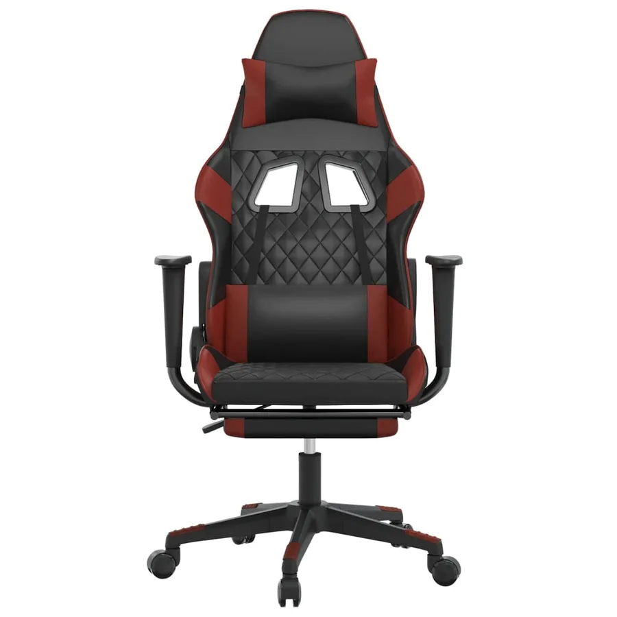 Chaise de jeu avec repose-pied Noir/rouge bordeaux Similicuir - 3