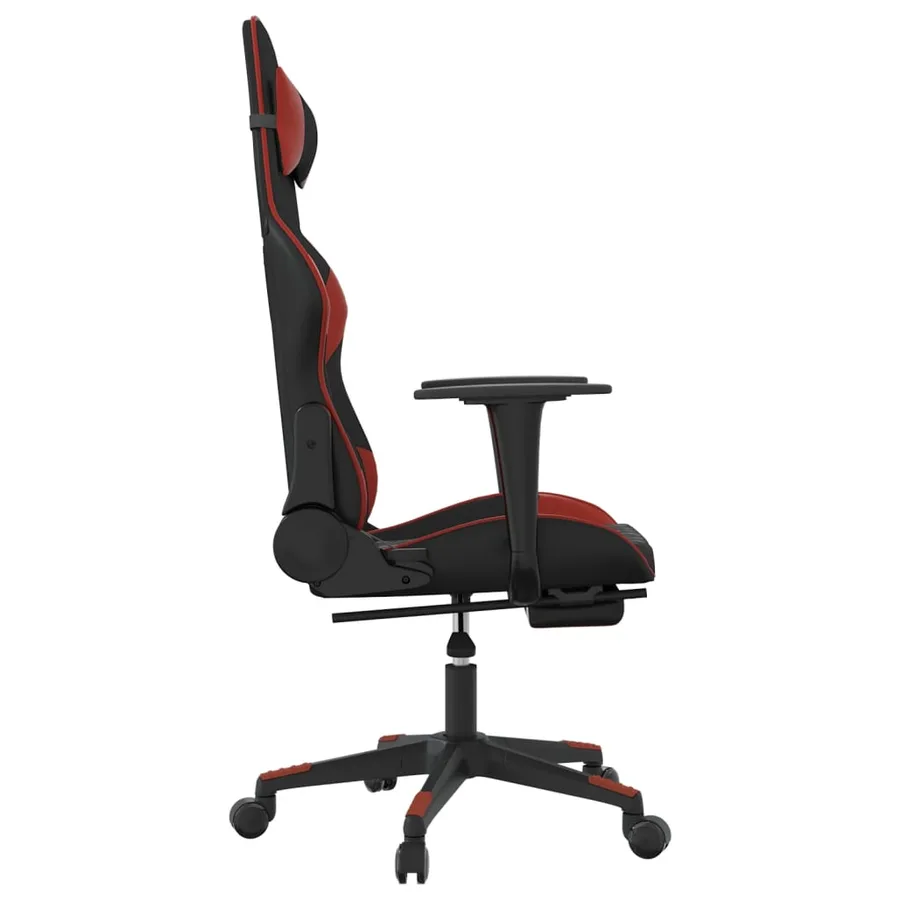 Chaise de jeu avec repose-pied Noir/rouge bordeaux Similicuir - 4