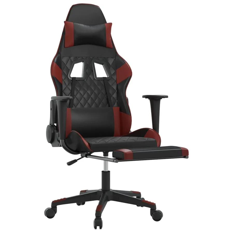 Chaise de jeu avec repose-pied Noir/rouge bordeaux Similicuir - 6