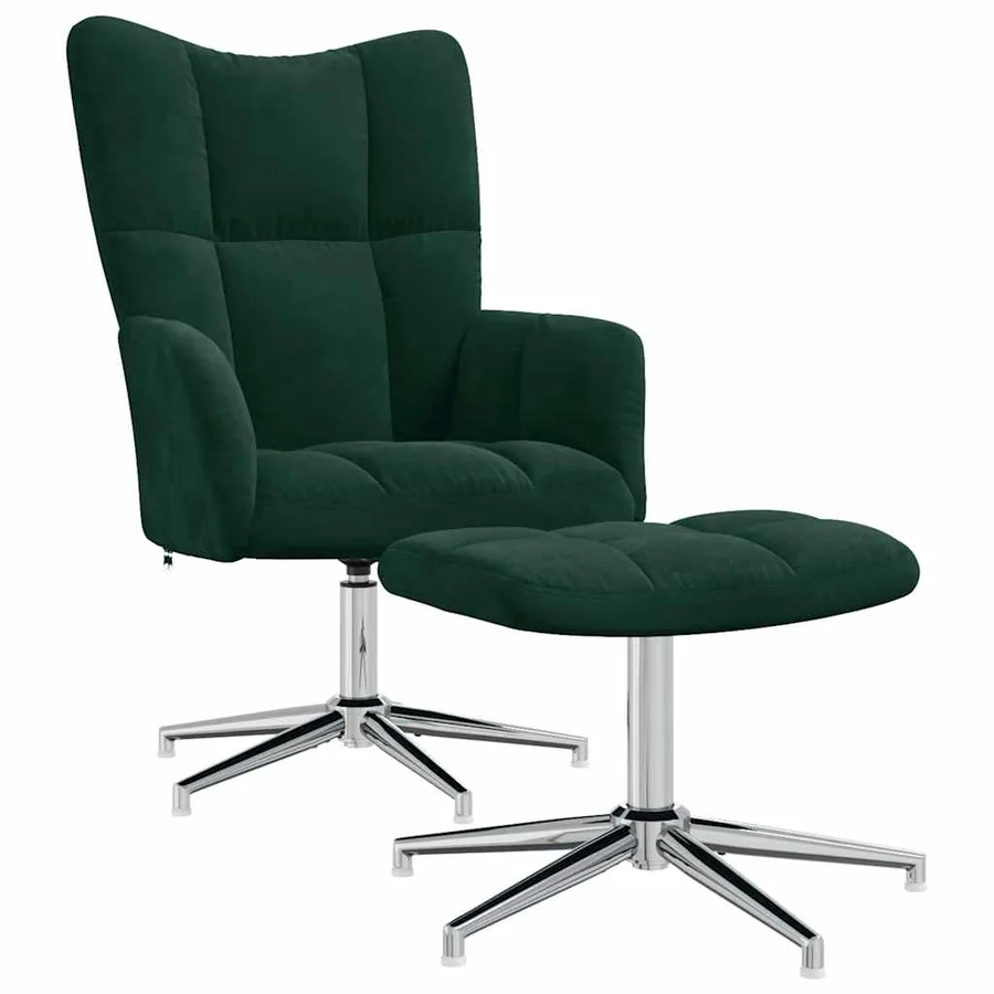 Chaise de relaxation avec tabouret Vert foncé Velours - 2