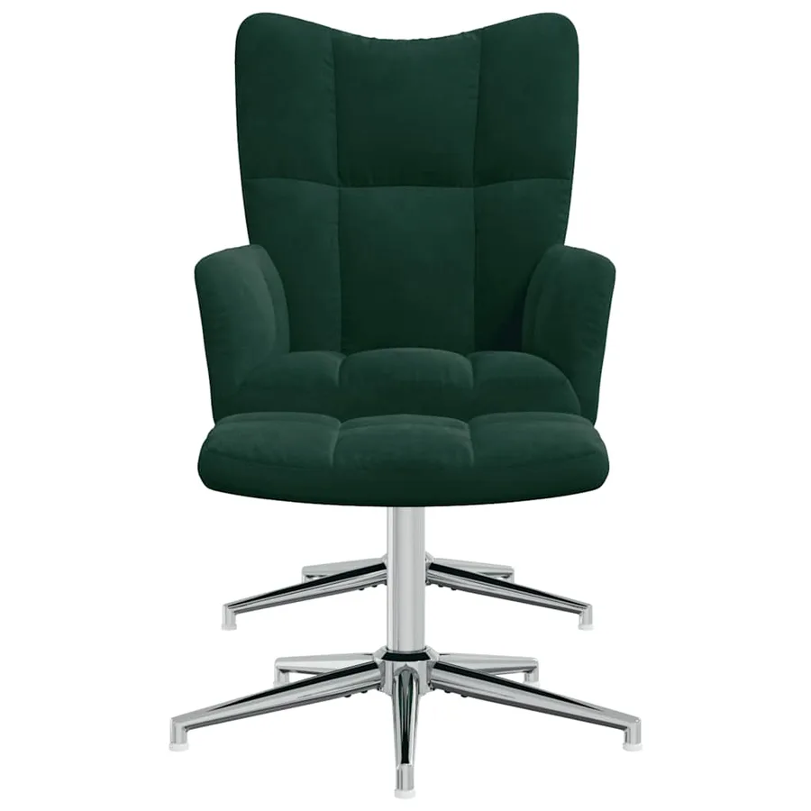 Chaise de relaxation avec tabouret Vert foncé Velours - 6