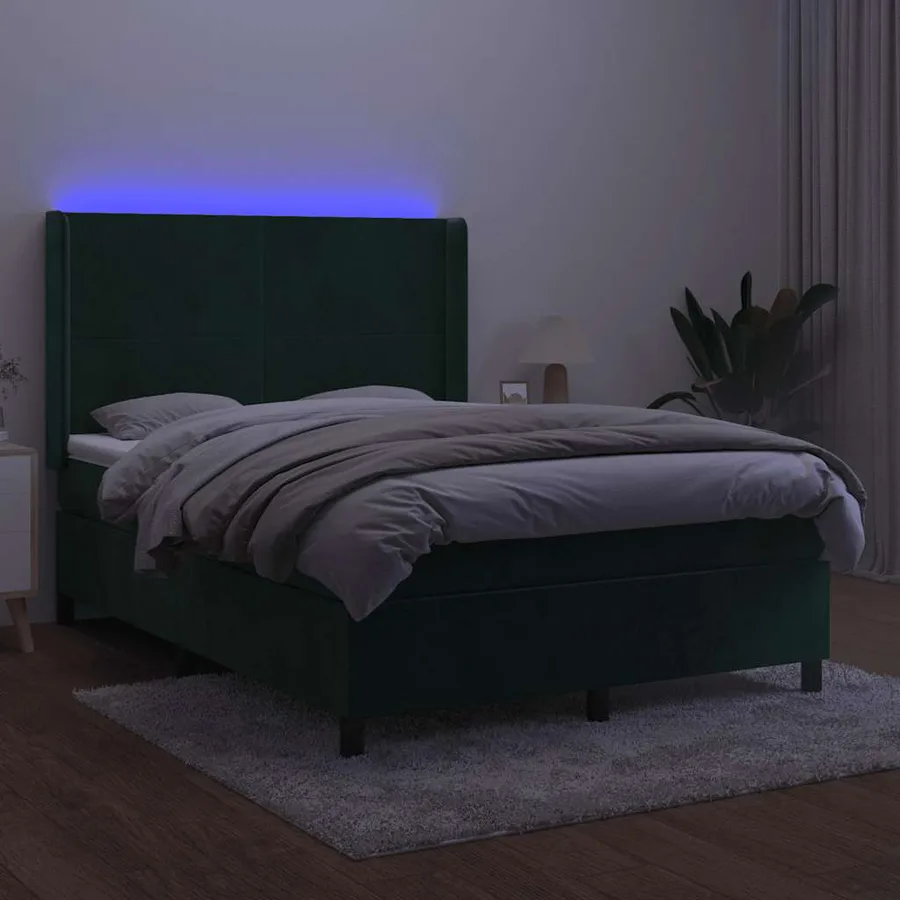 Sommier à lattes de lit matelas et LED Vert foncé 140x190 cm - 3