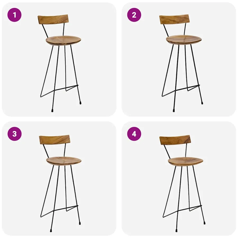 Tabourets de bar lot de 2 bois de teck massif - 4