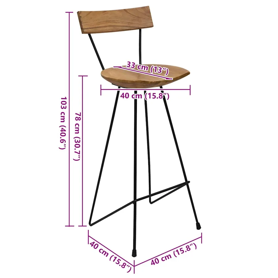 Tabourets de bar lot de 2 bois de teck massif - 8