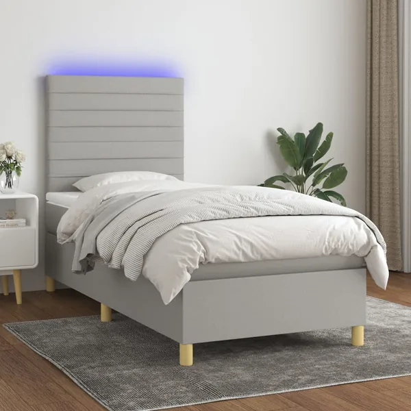 Sommier à lattes de lit et matelas et LED Gris clair 90x190 cm