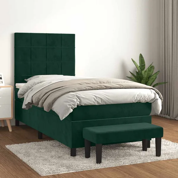 Sommier à lattes de lit avec matelas Vert foncé 100x200 cm