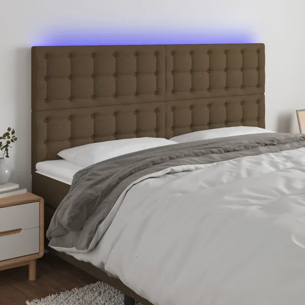 Tête de lit à LED Marron foncé 160x5x118/128 cm Tissu