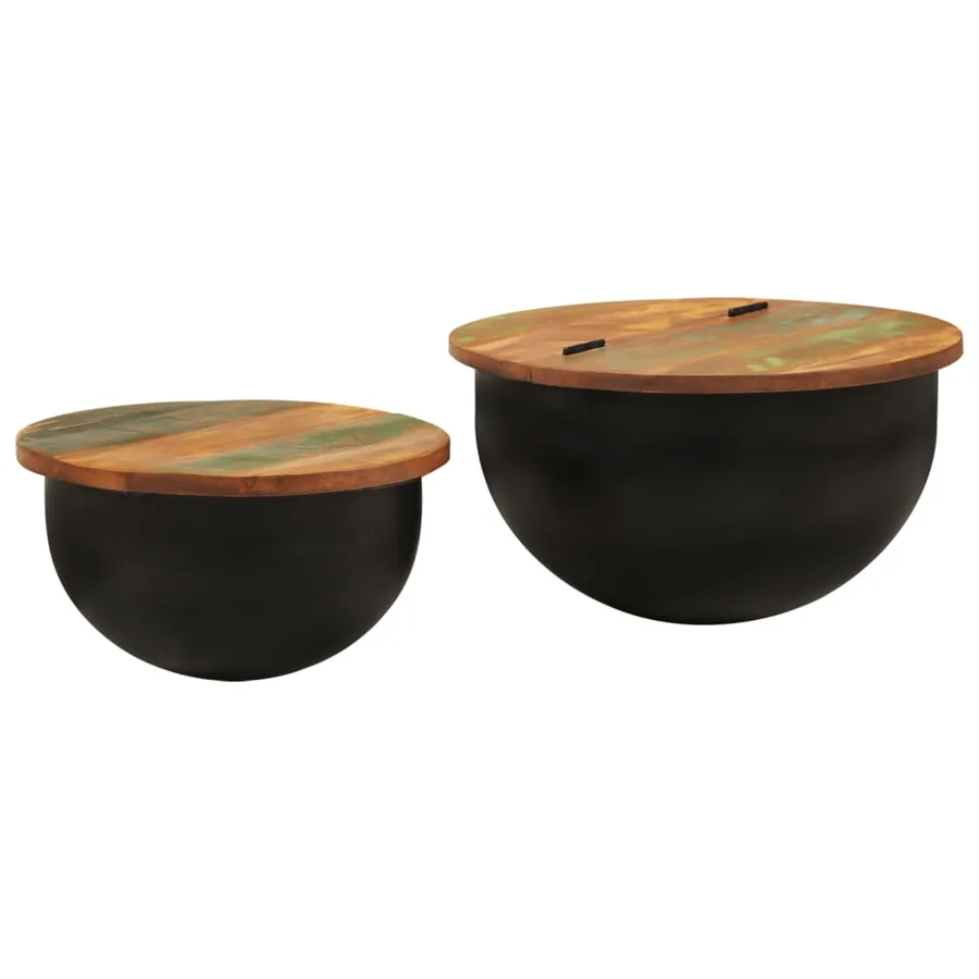 Ensemble de tables basses 2 pcs noir bois récupération massif - 10