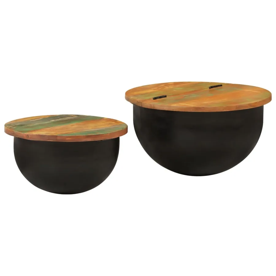 Ensemble de tables basses 2 pcs noir bois récupération massif - 11