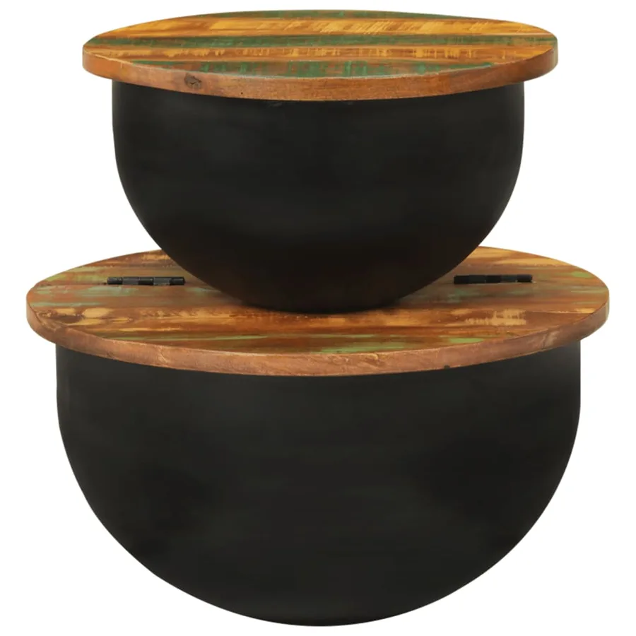Ensemble de tables basses 2 pcs noir bois récupération massif - 5