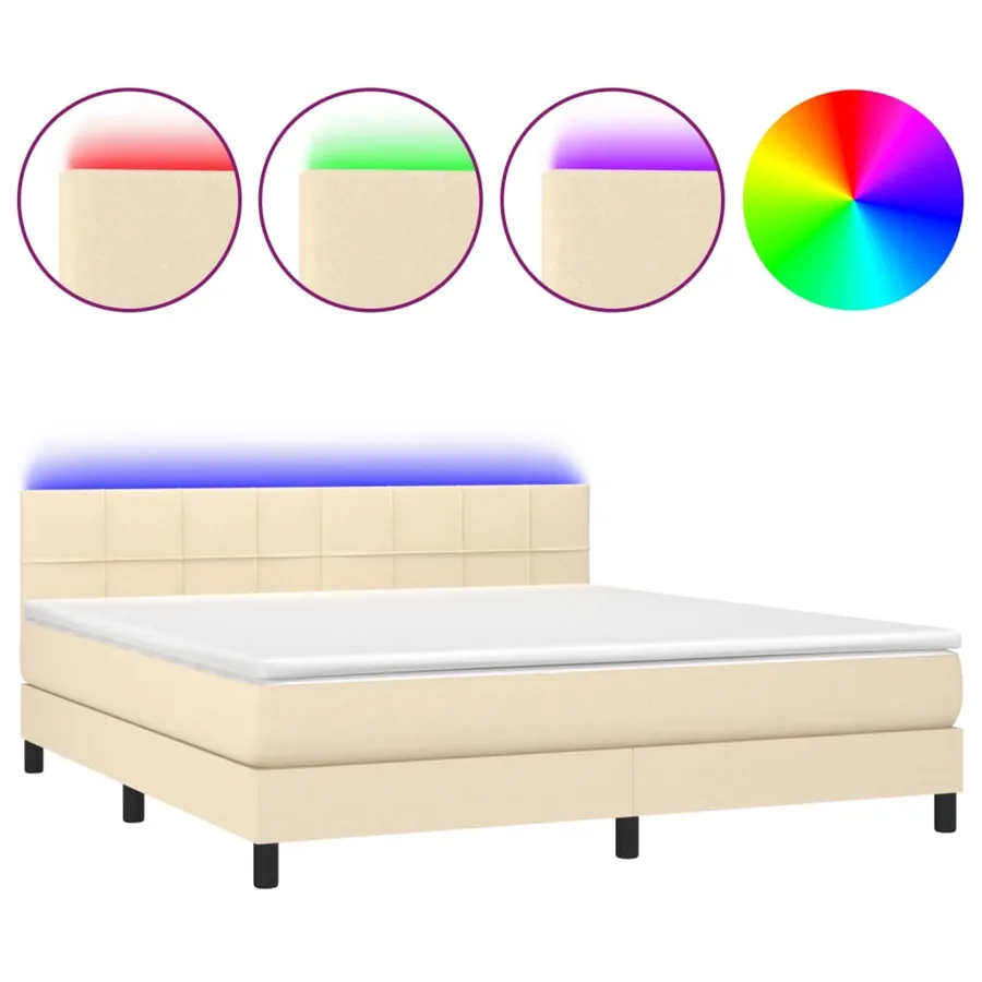 Sommier à lattes de lit avec matelas LED Crème 180x200 cm Tissu - 2