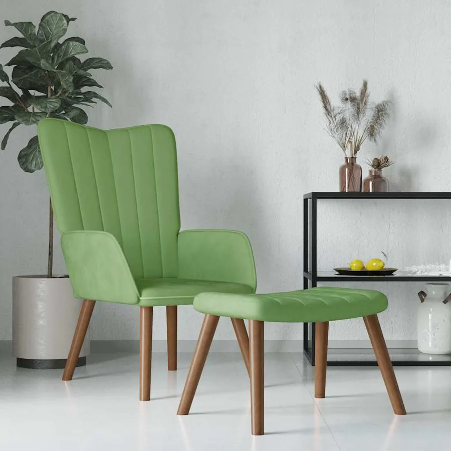 Chaise de relaxation avec repose-pied Vert clair Velours