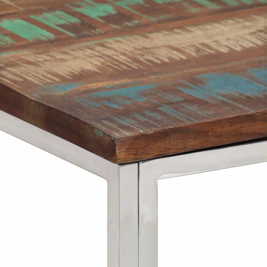 Table basse argenté acier inoxydable/bois massif récupération - 4