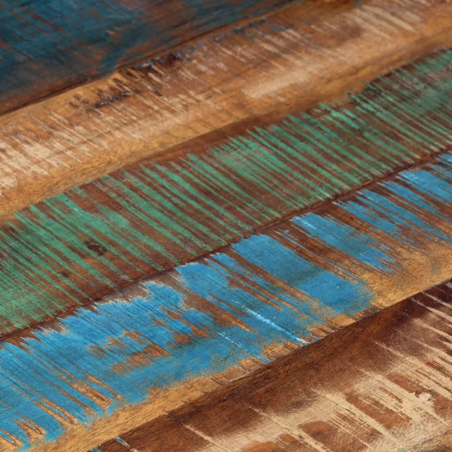 Table basse argenté acier inoxydable/bois massif récupération - 5