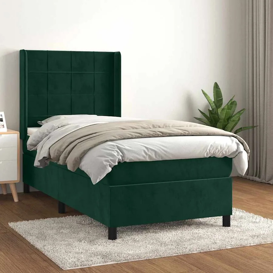 Sommier à lattes de lit avec matelas Vert foncé 100x200 cm