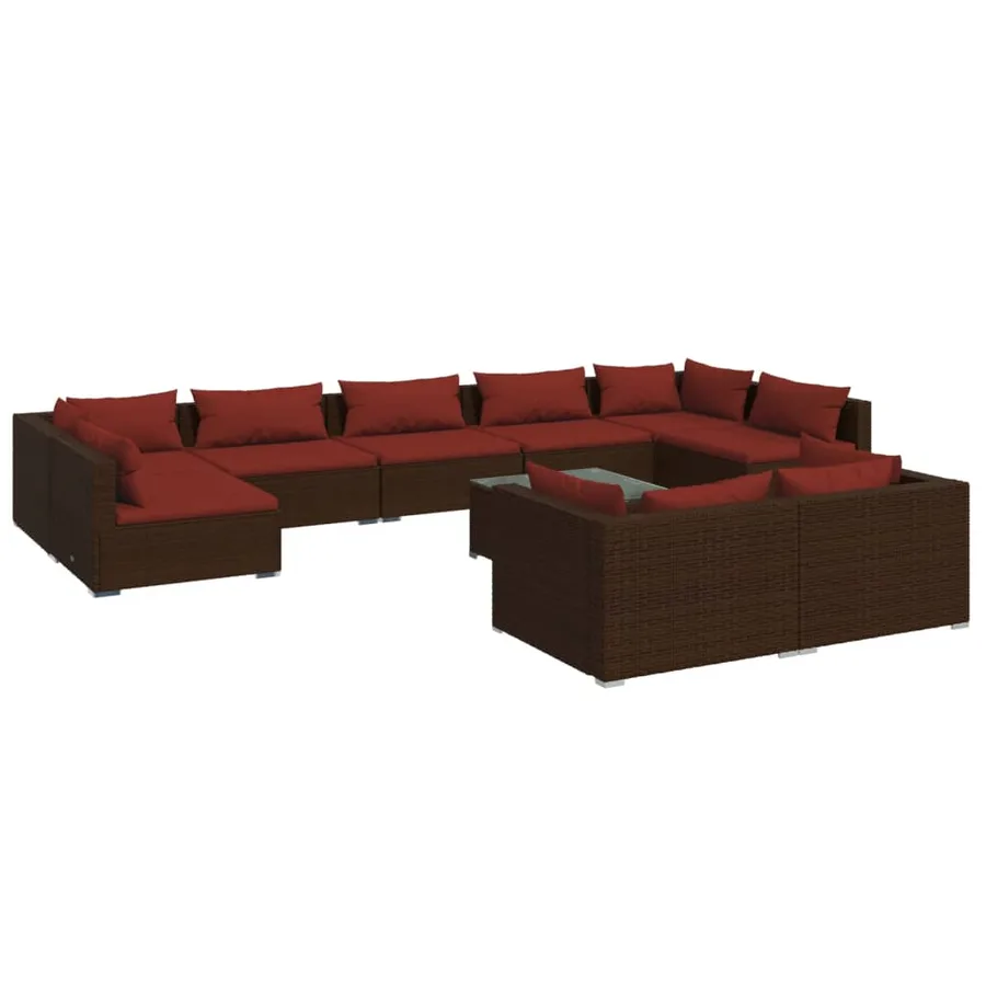 Salon de jardin 10 pcs avec coussins marron résine tressée - 2
