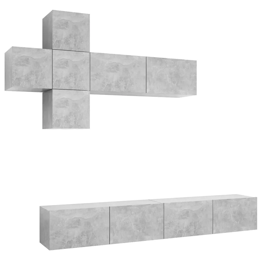 Ensemble de meuble TV 7 pcs Gris béton Bois d'ingénierie - 2