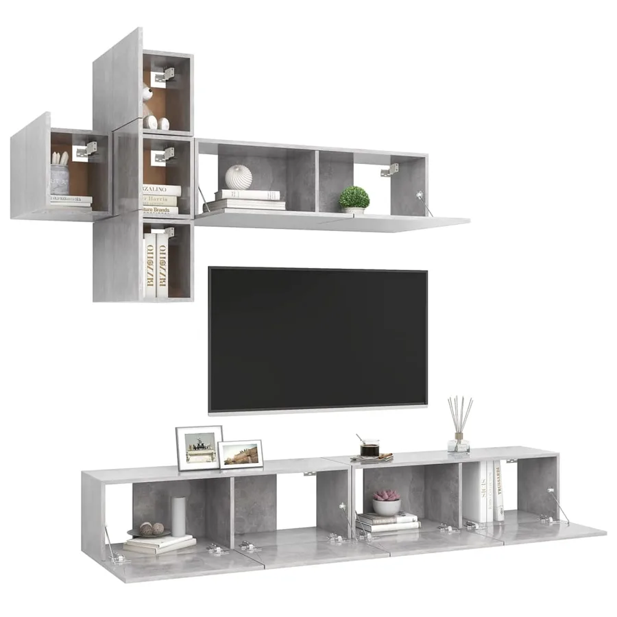 Ensemble de meuble TV 7 pcs Gris béton Bois d'ingénierie - 3