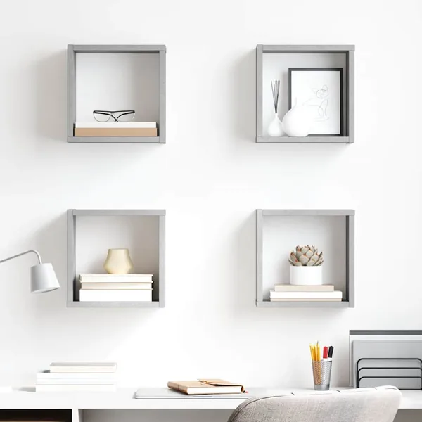 Étagères cube murales 4 pcs Gris béton 26x15x26 cm