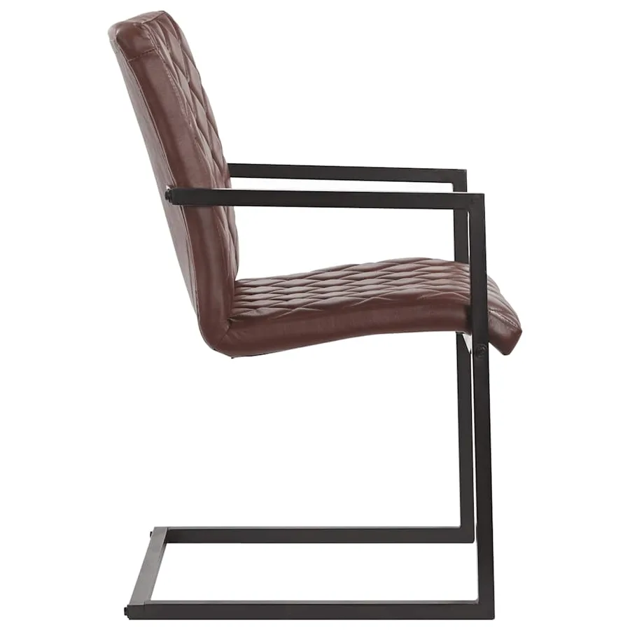 Chaises à manger cantilever lot de 2 marron cuir véritable - 3