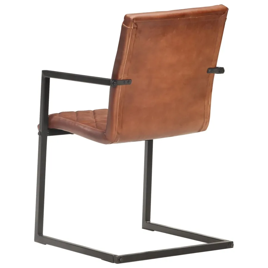 Chaises à manger cantilever lot de 2 marron cuir véritable - 5