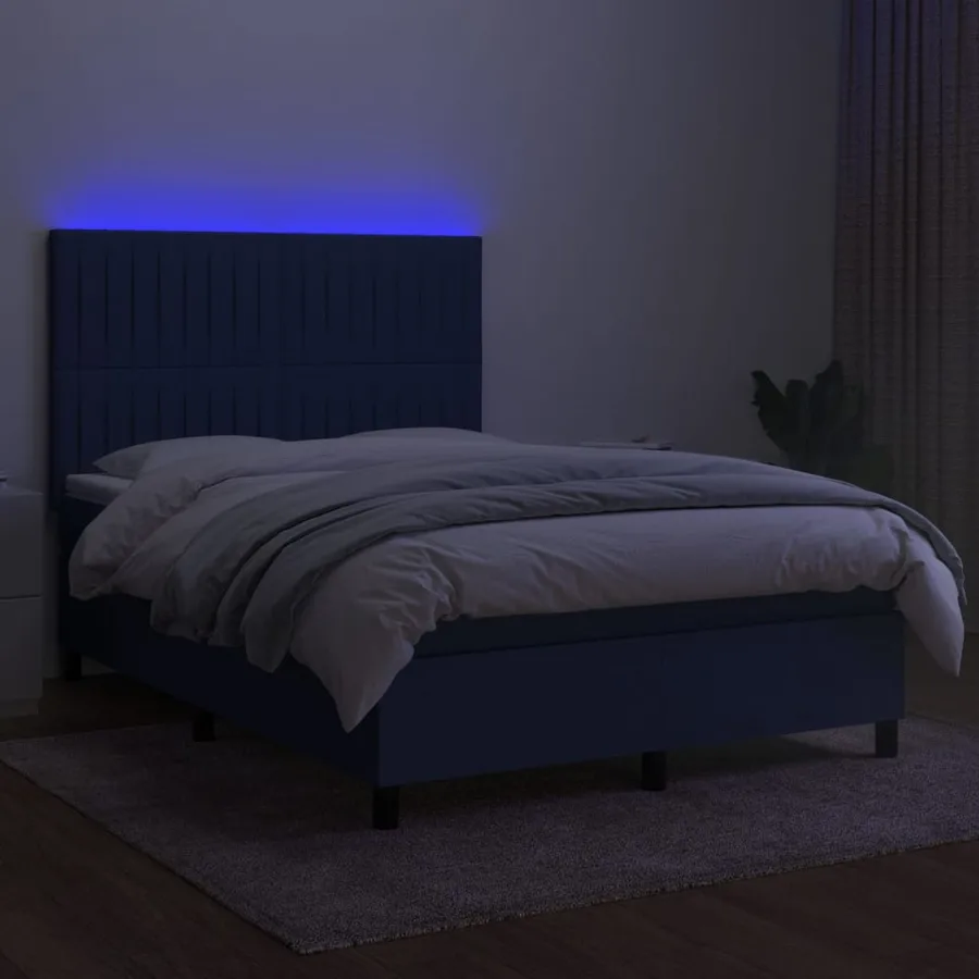 Sommier à lattes de lit et matelas et LED Bleu 140x190 cm Tissu - 4