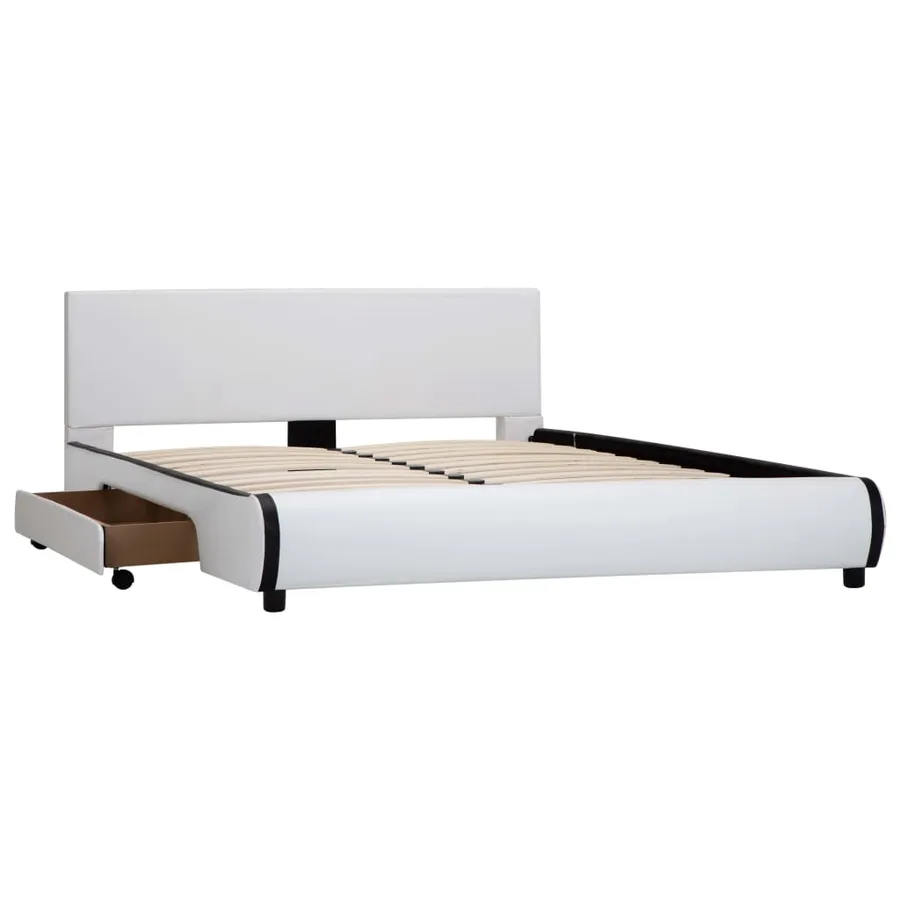 Cadre de lit avec tiroirs Blanc Similicuir 140 x 200 cm - 3