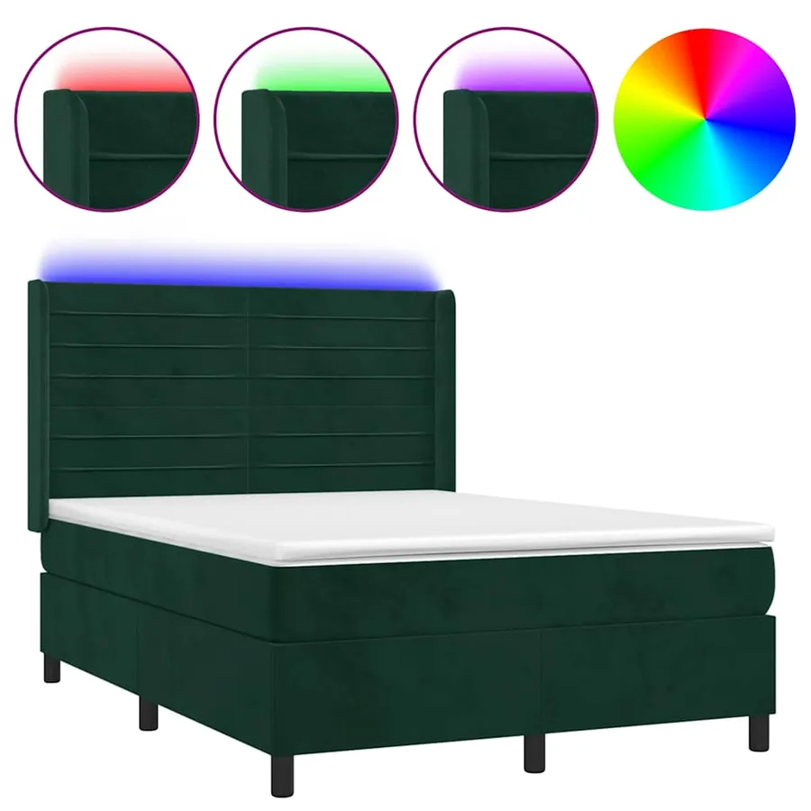 Sommier à lattes de lit matelas et LED Vert foncé 140x190 cm - 2