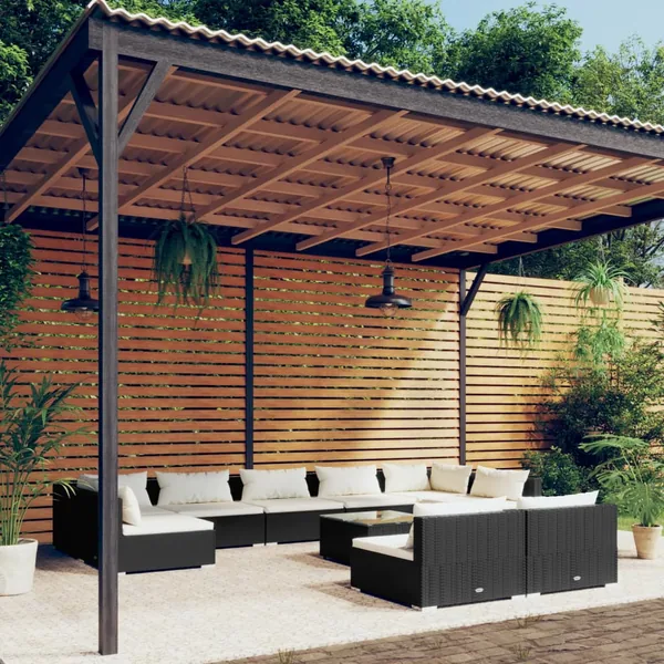 Salon de jardin 10 pcs avec coussins Noir Résine tressée