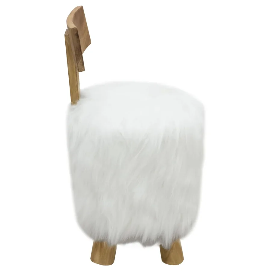 Tabouret Blanc Bois de teck massif - 3
