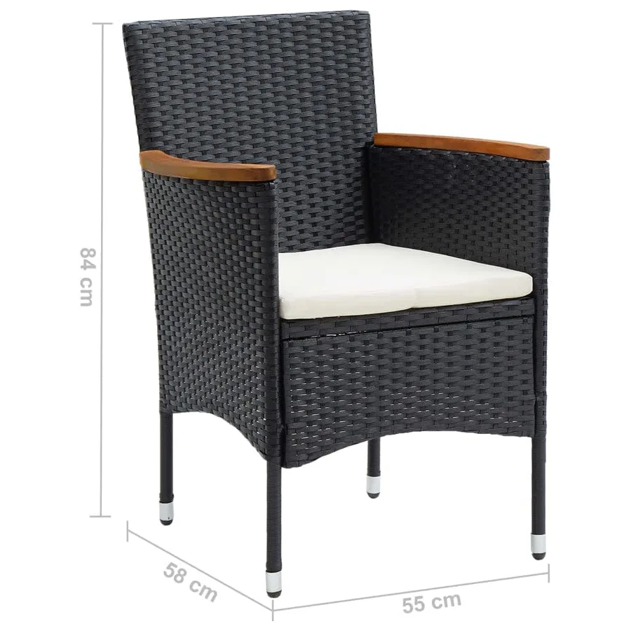 Ensemble à dîner de jardin avec coussins 5 pcs poly rotin noir - 14