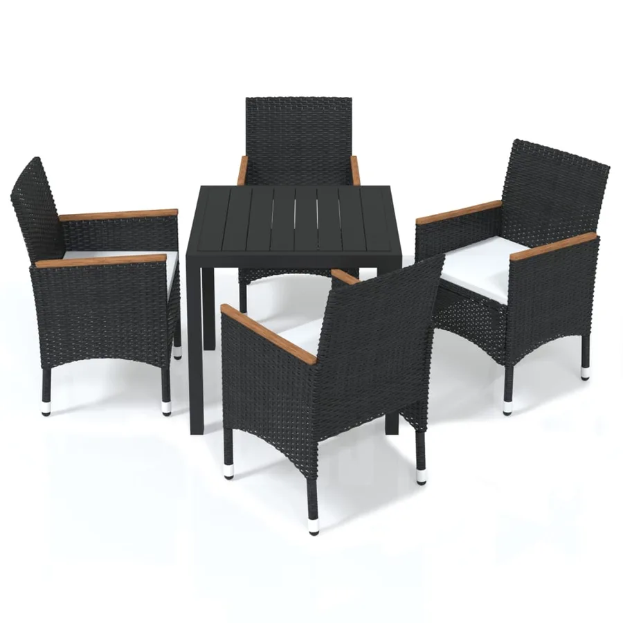 Ensemble à dîner de jardin avec coussins 5 pcs poly rotin noir - 2