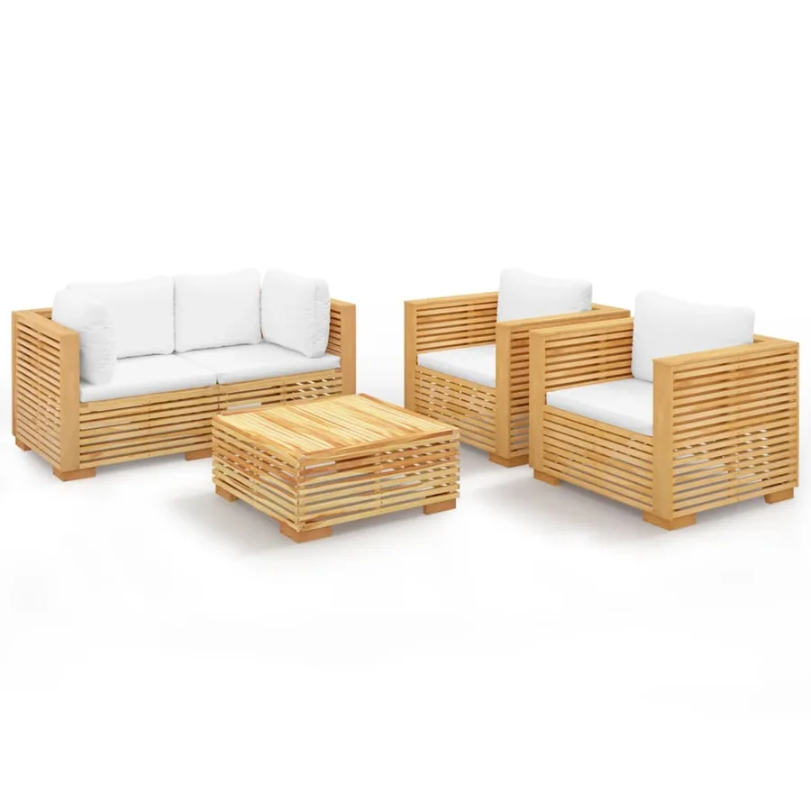 Salon de jardin 5 pcs avec coussins Bois de teck solide - 2
