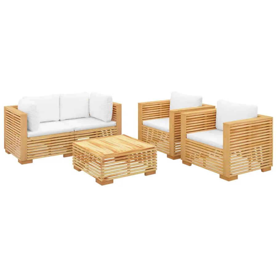 Salon de jardin 5 pcs avec coussins Bois de teck solide - 3