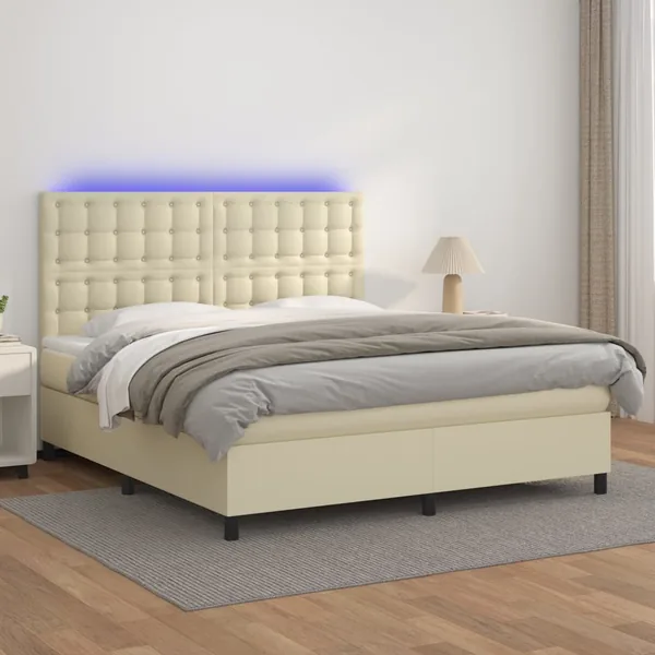 Sommier à lattes de lit avec matelas et LED Crème 160x200 cm