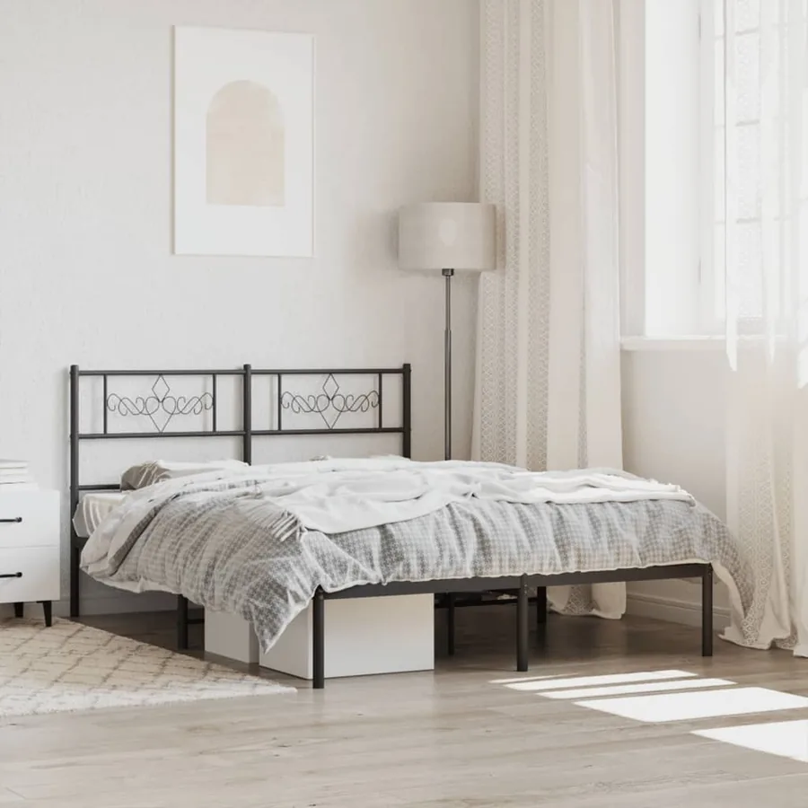 Cadre de lit métal sans matelas avec tête de lit noir 120x190cm