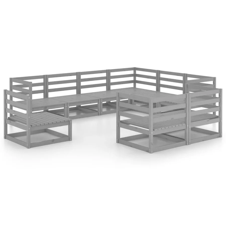 Salon de jardin 9 pcs gris bois de pin massif - 2