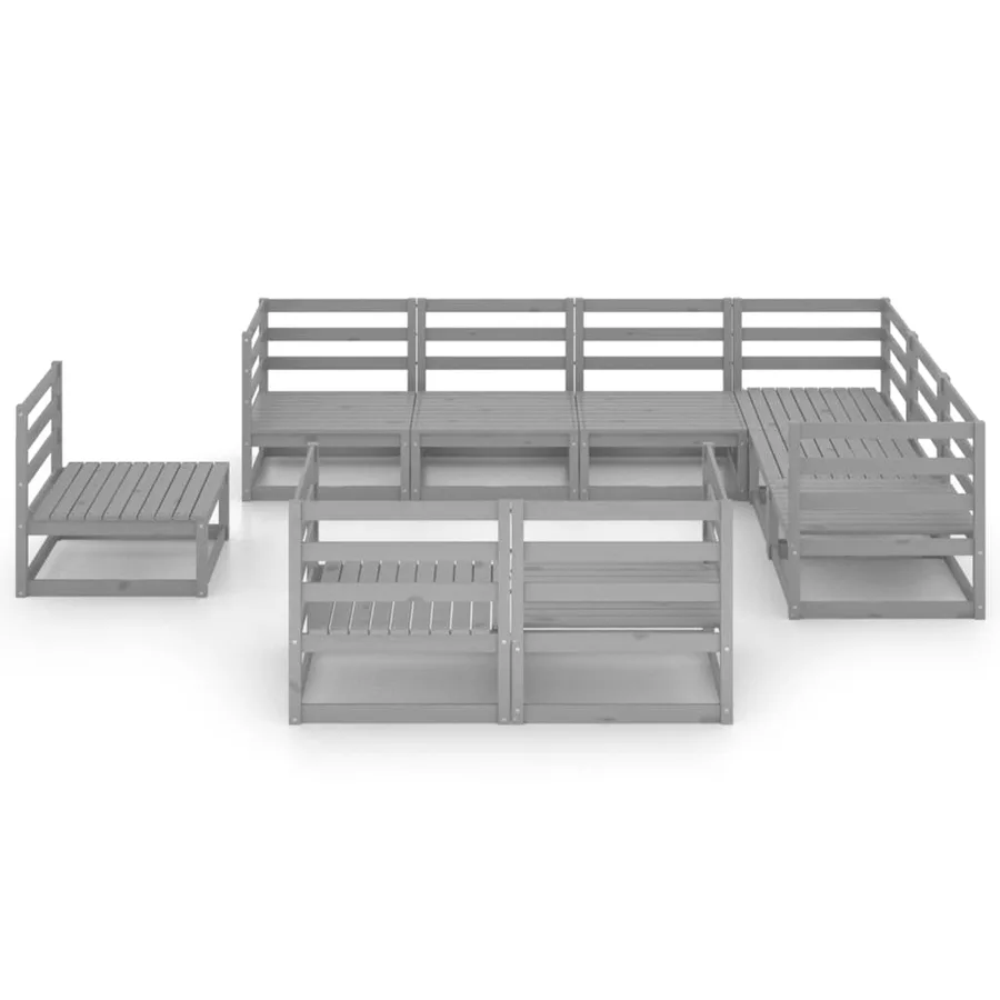 Salon de jardin 9 pcs gris bois de pin massif - 3