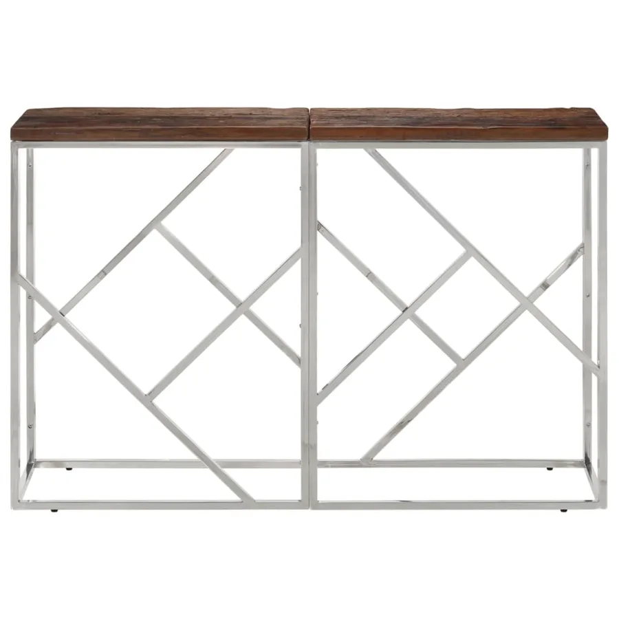 Table console argenté acier inoxydable et bois de mélèze massif - 2