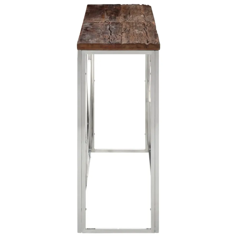 Table console argenté acier inoxydable et bois de mélèze massif - 3