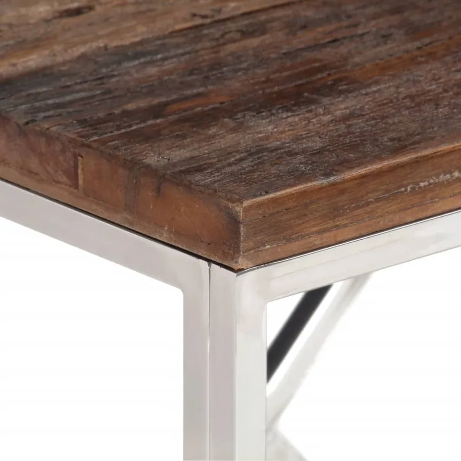 Table console argenté acier inoxydable et bois de mélèze massif - 4