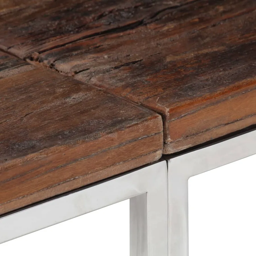 Table console argenté acier inoxydable et bois de mélèze massif - 5