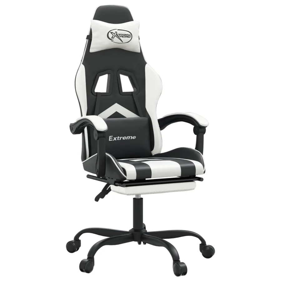 Chaise de jeu avec repose-pied Noir et blanc Similicuir - 2