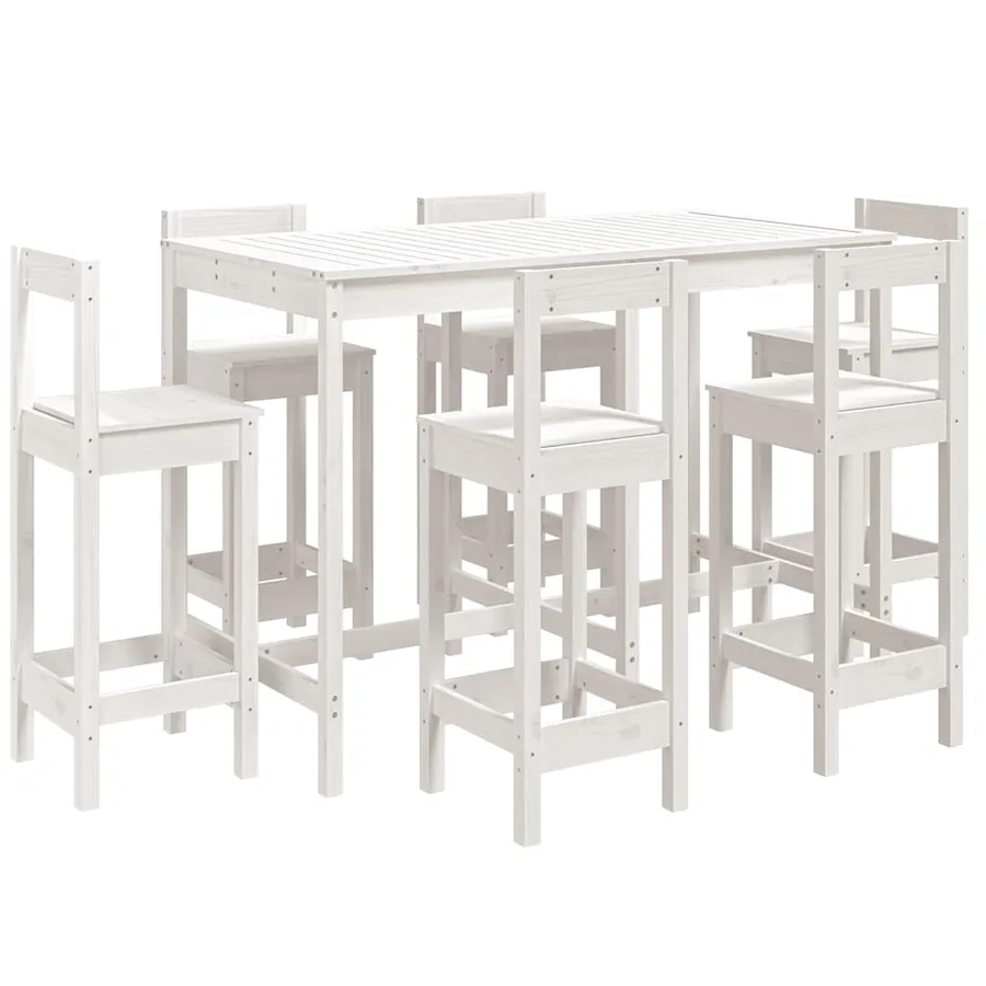 Ensemble de bar de jardin 7 pcs blanc bois de pin massif - 2