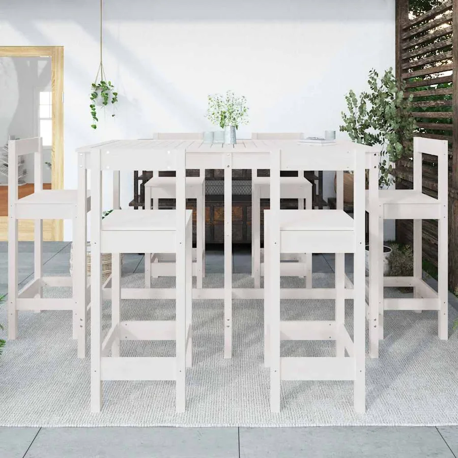 Ensemble de bar de jardin 7 pcs blanc bois de pin massif - 3