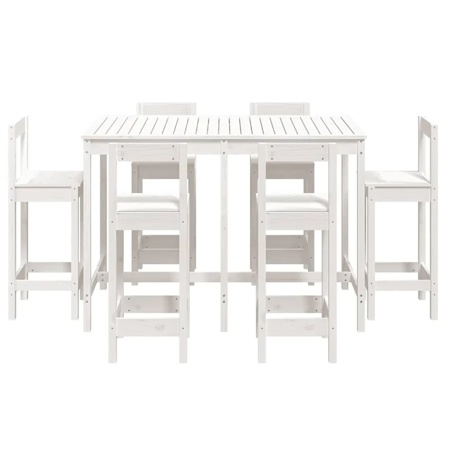 Ensemble de bar de jardin 7 pcs blanc bois de pin massif - 4