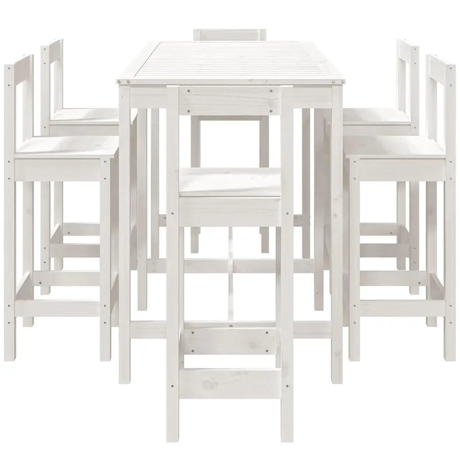 Ensemble de bar de jardin 7 pcs blanc bois de pin massif - 5
